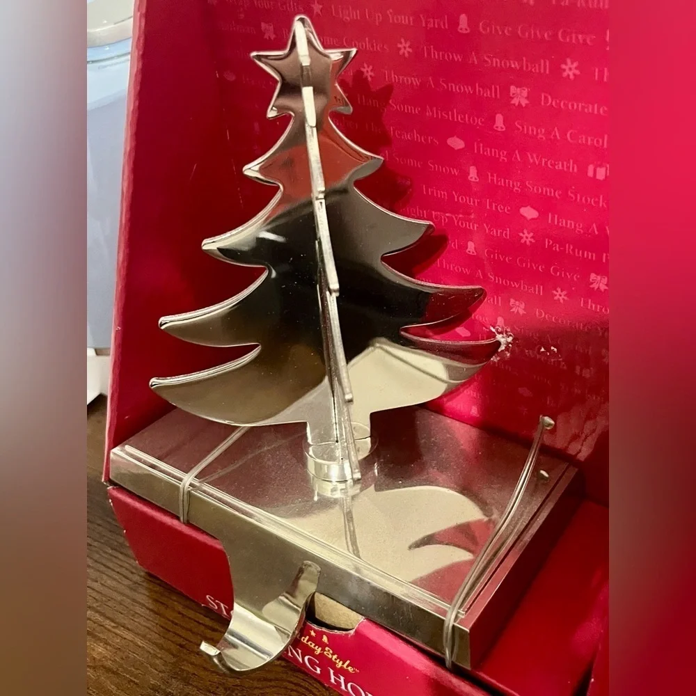 Shimmering Silver Holiday Tree Stocking Holder